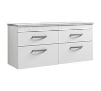 nuie Athena 1200mm Wall Hung 4-Drawer Unit & Laminate Worktop - Gloss White, White