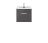 Nuie Athena Wall Hung Single Drawer Vanity Unit and Curved Ceramic Basin | Gloss Grey | MDF | 500mm