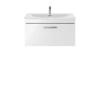 nuie ATH062G Athena Modern Bathroom Wall Hung 1 Soft Close Drawer Vanity Unit with Curved Ceramic Basin with 30mm Profile, 800mm, Gloss White