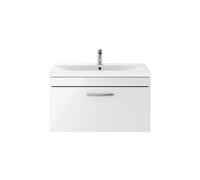 Nuie Athena Wall Hung Single Drawer Vanity Unit and Mid Edge Ceramic Basin | Gloss White | MDF | 800mm