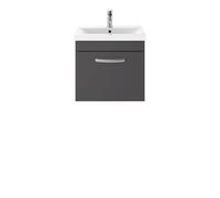 Nuie Athena Wall Hung Single Drawer Vanity Unit and Minimalist Ceramic Basin | Gloss Grey | MDF | 500mm