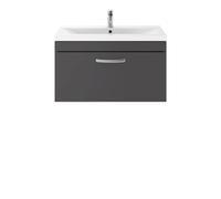 Nuie Athena Wall Hung Single Drawer Vanity Unit and Minimalist Ceramic Basin | Gloss Grey | MDF | 800mm