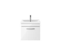 Nuie Athena Wall Hung Single Drawer Vanity Unit and Minimalist Ceramic Basin | Gloss White | MDF | 500mm