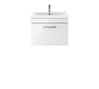 Nuie Athena Wall Hung Single Drawer Vanity Unit and Thin Edge Ceramic Basin | Gloss White | MDF | 600mm