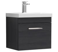 Nuie Athena 500 Wall Hung Single Drawer Vanity & Thin-edge Basin - Black Woodgrain, Black