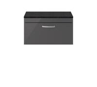 Nuie Athena Wall Hung Single Drawer Vanity Unit with Black Sparkle Worktop | Gloss Grey | MDF | 800mm