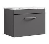 nuie Athena 600 Wall Hung Single Drawer Unit & Laminate Worktop - Gloss Grey