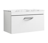 nuie Athena 800 Wall Hung Single Drawer Unit & Laminate Worktop - Gloss White, White