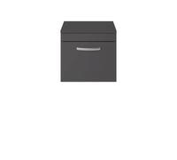 Nuie Athena Wall Hung Single Drawer Vanity Unit with Worktop | Gloss Grey | MDF | 500mm