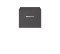 Nuie Athena Gloss Grey 600mm Wall Hung 1 Drawer Vanity With Worktop AT