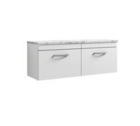 Nuie Athena Wall Hung Vanity Unit With 2 Soft-Close Drawers & Carrera Marble Laminate Top