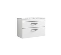 Nuie Athena Wall Hung Vanity Unit With 2 Soft-Close Drawers & Gloss Grey Laminate Top