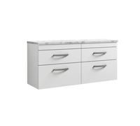 Nuie Athena Wall Hung Vanity Unit With 4 Soft-Close Drawers & Carrera Marble Laminate Top