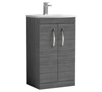 Nuie Athena 500 Floor Standing 2-door Vanity & Curved Basin - Grey Woodgrain, Grey