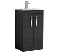 Nuie Athena Woodgrain 2 Door Vanity Unit and Curved Ceramic Basin | Charcoal Black | MDF | 500mm