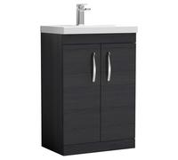 Nuie Athena 600 Floor Standing 2-door Vanity & Mid-edge Basin - Black Woodgrain, Black