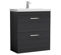 Nuie Athena Woodgrain 2 Drawer Vanity Unit and Mid Edge Ceramic Basin | Charcoal Black | MDF | 800mm