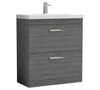 Nuie Athena Woodgrain 2 Drawer Vanity Unit and Thin Edge Ceramic Basin | Anthracite | MDF | 800mm