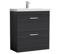 Nuie Athena Woodgrain 2 Drawer Vanity Unit and Thin Edge Ceramic Basin | Charcoal Black | MDF | 800mm