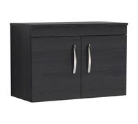 Nuie Athena Woodgrain Wall Hung 2 Door Vanity Unit with Worktop | Charcoal Black | MDF | 800mm