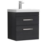 Nuie Athena 500 Wall Hung 2-drawer Vanity & Mid-edge Basin - Black Woodgrain, Black