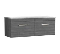 nuie Athena 1200mm Wall Hung 2-Drawer Unit & Laminate Worktop - Anthracite Woodgrain, Grey