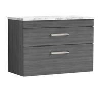 nuie Athena 800 Wall Hung 2-Drawer Unit & Laminate Worktop - Anthracite Woodgrain, Grey