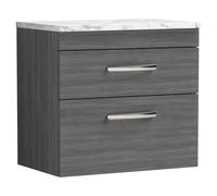 nuie Athena 600 Wall Hung 2-Drawer Unit & Laminate Worktop - Anthracite Woodgrain, Grey