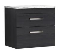 nuie Athena 600 Wall Hung 2-Drawer Unit & Laminate Worktop - Charcoal Black, Black