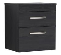 Nuie Athena Woodgrain Wall Hung 2 Drawer Vanity Unit with Worktop | Charcoal Black | MDF | 500mm