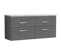 nuie Athena 1200mm Wall Hung 4-Drawer Unit & Laminate Worktop - Anthracite Woodgrain, Grey