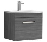 Nuie Athena 500 Wall Hung Single Drawer Vanity & Curved Basin - Grey Woodgrain, Grey