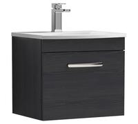 Nuie Athena 500 Wall Hung Single Drawer Vanity & Curved Basin - Black Woodgrain, Black