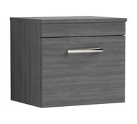 Nuie Athena Woodgrain Wall Hung Single Drawer Vanity Unit with Worktop | Anthracite | MDF | 500mm
