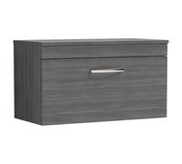 Nuie Athena Woodgrain Wall Hung Single Drawer Vanity Unit with Worktop | Anthracite | MDF | 800mm