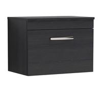 Nuie Athena Woodgrain Wall Hung Single Drawer Vanity Unit with Worktop | Charcoal Black | MDF | 600mm