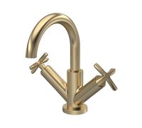 nuie CLX815 Aztec Modern Bathroom Deck Mounted Mono Basin Mixer Tap with Push Button Waste, 227mm, Brushed Brass