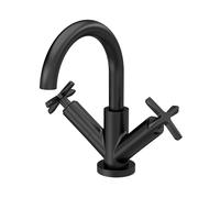 nuie CLX415 Aztec Modern Bathroom Deck Mounted Mono Basin Mixer Tap with Push Button Waste, 227mm, Matt Black