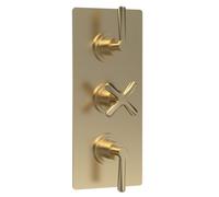 Nuie Aztec Triple Thermostatic Concealed Shower Valve With 2 Outlet, Shower Accessories For Bathrooms, Brushed Brass