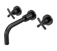 Nuie Aztec Wall Mounted 3 Tap Hole Basin Mixer | Matt Black | Brass | 255mm x 113mm x 220mm