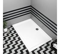 Nuie Bathroom 1400 x 760mm Shower Tray Gloss White Slimline 40mm Stone Resin Rectangular Base with Free Waste Trap Kit
