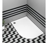 Nuie Bathroom 900 x 760mm Shower Tray Gloss White Slimline 40mm Stone Resin Right Handed Offset Base with Free Waste Trap Kit