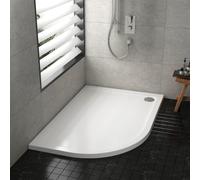 Nuie Bathroom 900 x 800mm Shower Tray Gloss White Slimline 40mm Stone Resin Left Handed Offset Base with Free Waste Trap Kit
