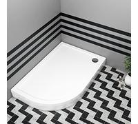 Nuie Bathroom Left Handed Offset Quadrant 900 x 760mm Shower Tray with Riser Kit Plinth for Shower Enclosures Gloss White Slimline