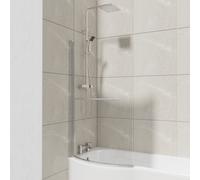 Nuie Bayou Polished Curved B Shaped Bath Shower Screen with Towel Rail | Chrome | Glass/Metal | 870mm