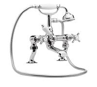 Nuie Beaumont Luxury 3/4" Cranked Bath and Shower Mixer Tap with Shower Kit | Chrome | Brass | 215mm x 295mm
