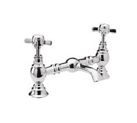 Nuie Traditional Basin Mixer Tap Phillips Cross Handle 2 Tap Hole Brass Chrome