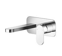 nuie BIN328 Binsey | Modern Bathroom Round Wall Mount 2 Tap Hole Basin Mixer Tap with Lever Handle and Plate, 80mm, Chrome