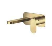 Nuie Binsey Wall Mounted 2 Tap Hole Basin Mixer with Plate | Brushed Brass | 180mm x 80mm x 193mm