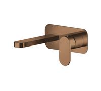 Nuie Binsey Wall Mounted 2 Tap Hole Basin Mixer with Plate | Brushed Bronze | Brass | 180mm x 80mm x 193mm